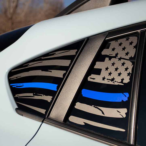 Subaru Crosstrek american flag full size with thin blue line window decal sticker matte black