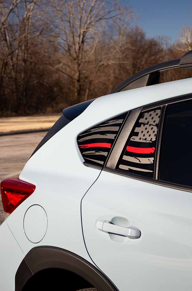 Subaru Crosstrek american flag window decal sticker matte black with thin red line