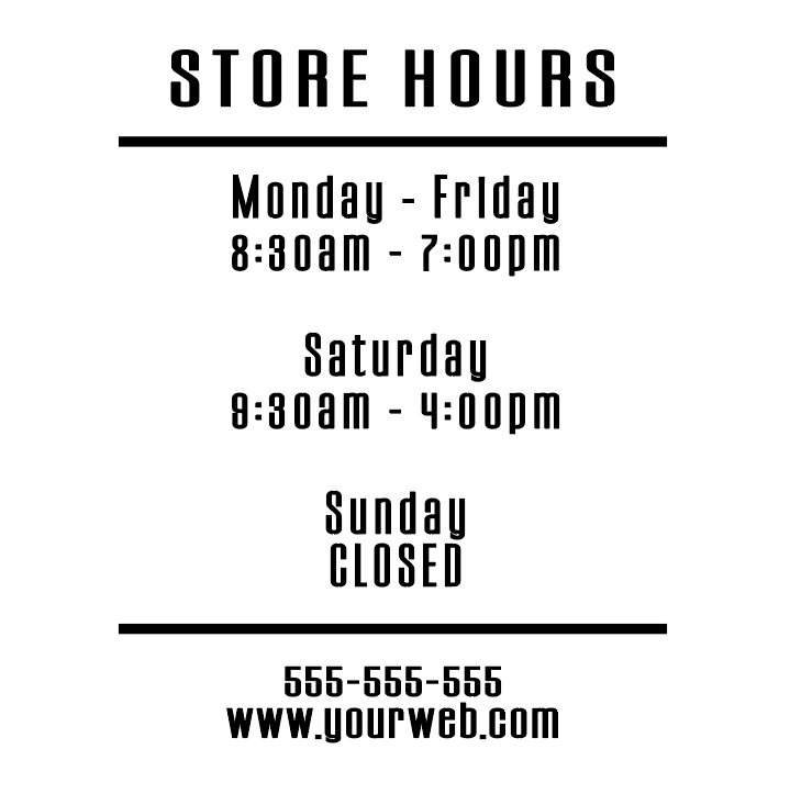 Store Hours Vinyl Decal at Marshall Hite blog
