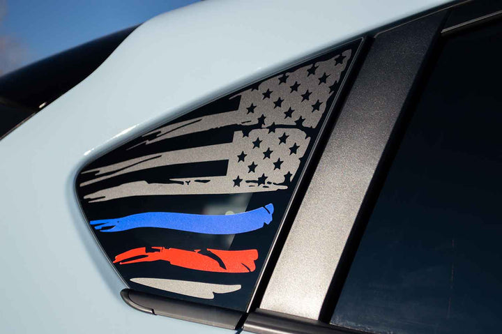 Subaru Crosstrek american flag window decal sticker matte black with thin blue and red line