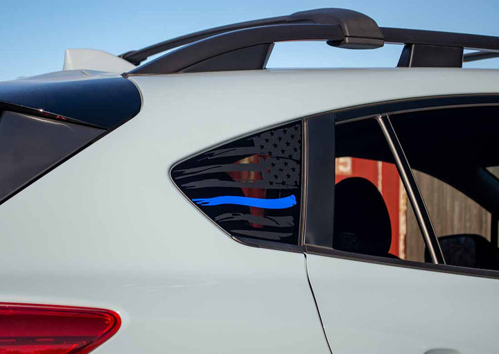 Subaru Crosstrek american flag window decal sticker matte black with thin blue line